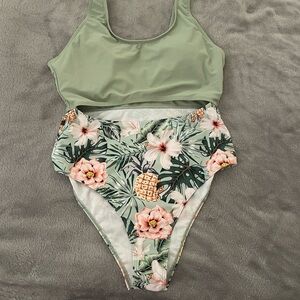 Floral Green One Piece Swimsuit